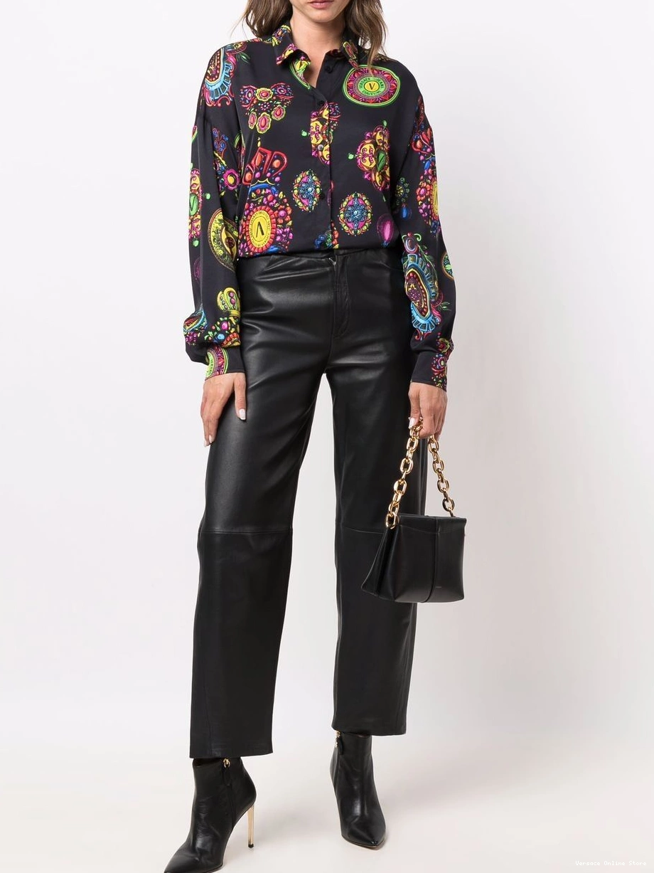 Affordable Women long-sleeve Couture Jeans Versace graphic-print shirt 0820